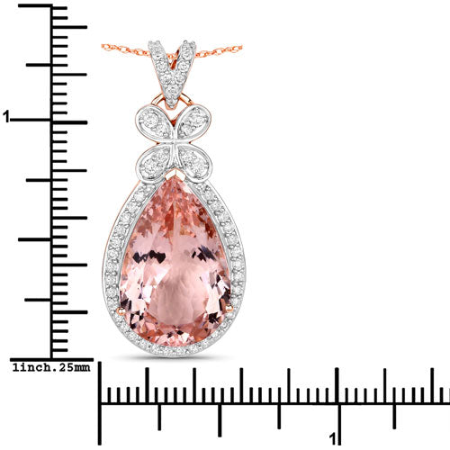 Bids.com 8.14 Carat Genuine Morganite and White Diamond 14K Rose Gold Pendant Pendants White Smoke