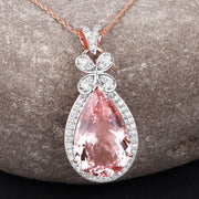 Bids.com 8.14 Carat Genuine Morganite and White Diamond 14K Rose Gold Pendant Pendants Dark Gray