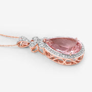 Bids.com 8.14 Carat Genuine Morganite and White Diamond 14K Rose Gold Pendant Pendants White Smoke