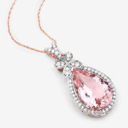 Bids.com 8.14 Carat Genuine Morganite and White Diamond 14K Rose Gold Pendant Pendants White Smoke
