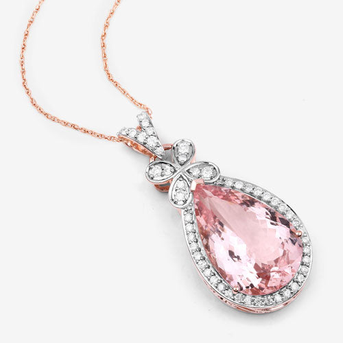Bids.com 8.14 Carat Genuine Morganite and White Diamond 14K Rose Gold Pendant Pendants White Smoke