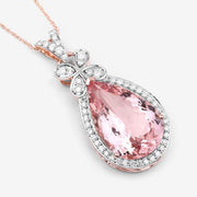 Bids.com 8.14 Carat Genuine Morganite and White Diamond 14K Rose Gold Pendant Pendants White Smoke