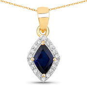 Bids.com 0.92 Carat Genuine Blue Sapphire and White Diamond 14K Yellow Gold Pendant Pendants White Smoke Default Title