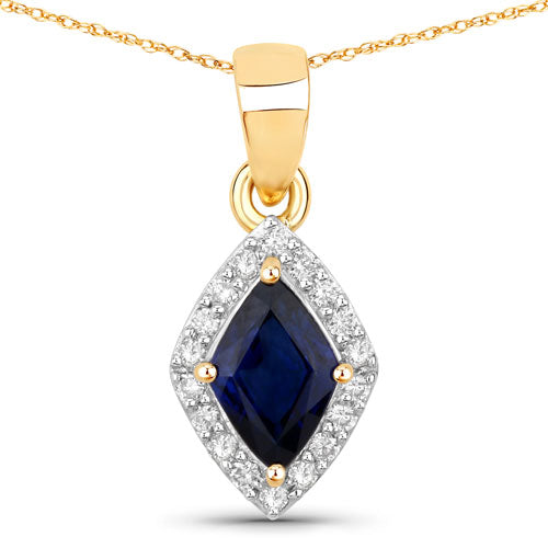 Bids.com 0.92 Carat Genuine Blue Sapphire and White Diamond 14K Yellow Gold Pendant Pendants White Smoke Default Title
