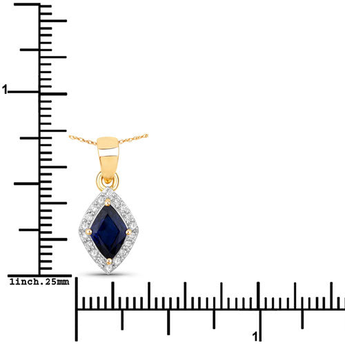Bids.com 0.92 Carat Genuine Blue Sapphire and White Diamond 14K Yellow Gold Pendant Pendants White Smoke