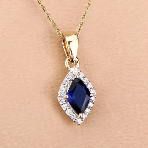 Bids.com 0.92 Carat Genuine Blue Sapphire and White Diamond 14K Yellow Gold Pendant Pendants Light Pink