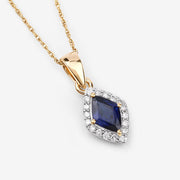 Bids.com 0.92 Carat Genuine Blue Sapphire and White Diamond 14K Yellow Gold Pendant Pendants White Smoke