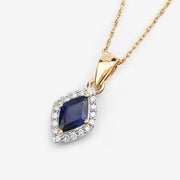 Bids.com 0.92 Carat Genuine Blue Sapphire and White Diamond 14K Yellow Gold Pendant Pendants White Smoke