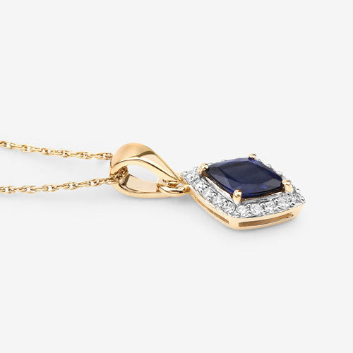 Bids.com 0.92 Carat Genuine Blue Sapphire and White Diamond 14K Yellow Gold Pendant Pendants White Smoke
