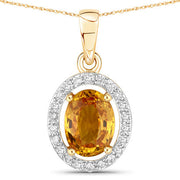 Bids.com 1.78 Carat Genuine Yellow Sapphire and White Diamond 14K Yellow Gold Pendant Pendants White Smoke Default Title