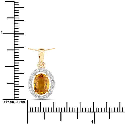 Bids.com 1.78 Carat Genuine Yellow Sapphire and White Diamond 14K Yellow Gold Pendant Pendants White Smoke