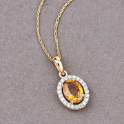 Bids.com 1.78 Carat Genuine Yellow Sapphire and White Diamond 14K Yellow Gold Pendant Pendants Dark Gray