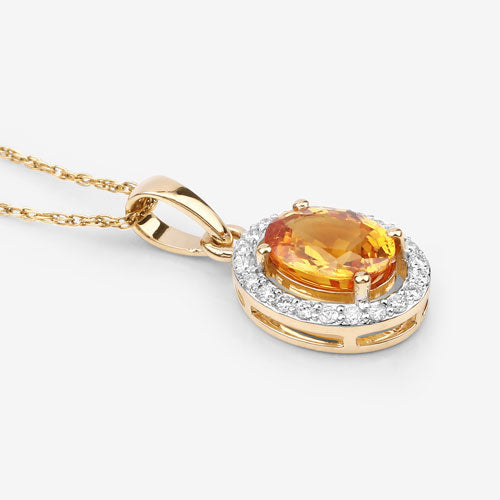 Bids.com 1.78 Carat Genuine Yellow Sapphire and White Diamond 14K Yellow Gold Pendant Pendants White Smoke