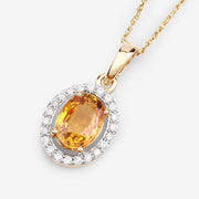Bids.com 1.78 Carat Genuine Yellow Sapphire and White Diamond 14K Yellow Gold Pendant Pendants White Smoke