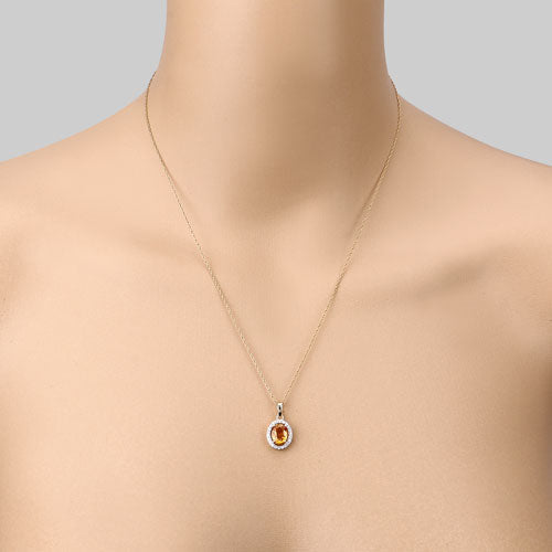 Bids.com 1.78 Carat Genuine Yellow Sapphire and White Diamond 14K Yellow Gold Pendant Pendants Wheat