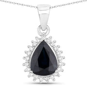 Bids.com 2.09 Carat Genuine Blue Sapphire and White Diamond 14K White Gold Pendant Pendants White Smoke Default Title