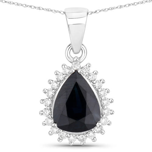 Bids.com 2.09 Carat Genuine Blue Sapphire and White Diamond 14K White Gold Pendant Pendants White Smoke Default Title