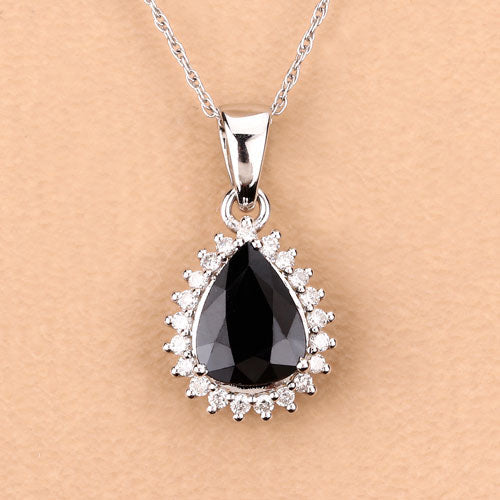 Bids.com 2.09 Carat Genuine Blue Sapphire and White Diamond 14K White Gold Pendant Pendants Navajo White