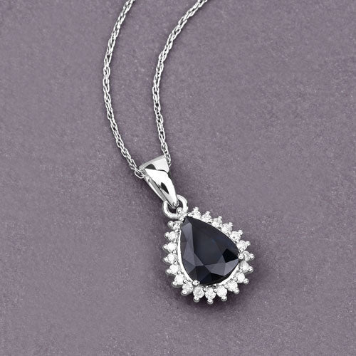 Bids.com 2.09 Carat Genuine Blue Sapphire and White Diamond 14K White Gold Pendant Pendants Slate Gray