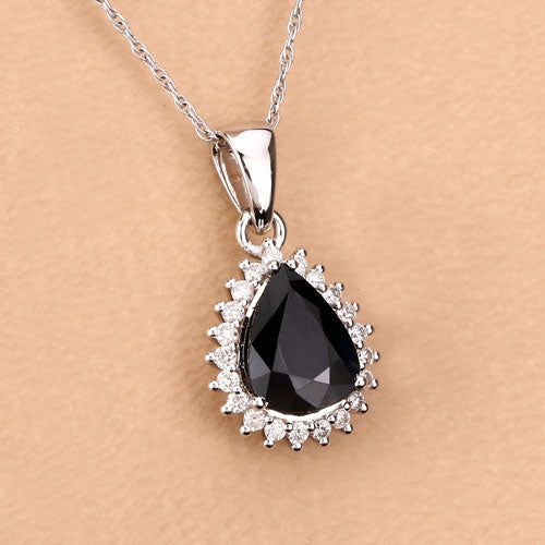 Bids.com 2.09 Carat Genuine Blue Sapphire and White Diamond 14K White Gold Pendant Pendants Tan