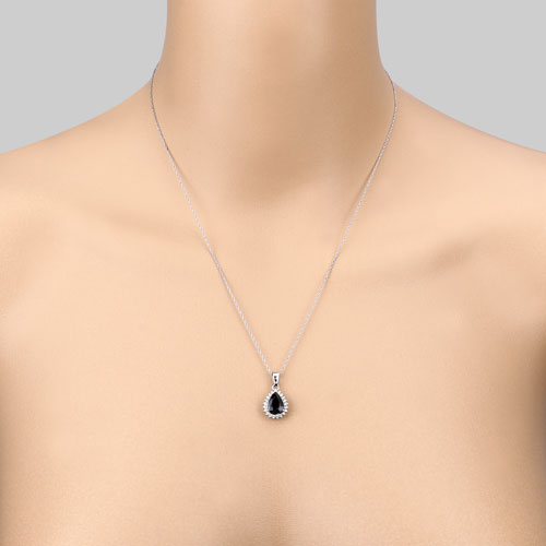 Bids.com 2.09 Carat Genuine Blue Sapphire and White Diamond 14K White Gold Pendant Pendants Wheat