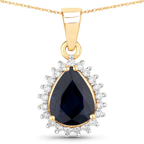 Bids.com 2.09 Carat Genuine Blue Sapphire and White Diamond 14K Yellow Gold Pendant Pendants White Smoke Default Title