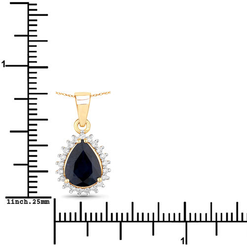 Bids.com 2.09 Carat Genuine Blue Sapphire and White Diamond 14K Yellow Gold Pendant Pendants White Smoke