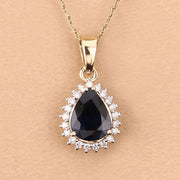 Bids.com 2.09 Carat Genuine Blue Sapphire and White Diamond 14K Yellow Gold Pendant Pendants Tan