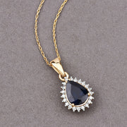 Bids.com 2.09 Carat Genuine Blue Sapphire and White Diamond 14K Yellow Gold Pendant Pendants Light Slate Gray