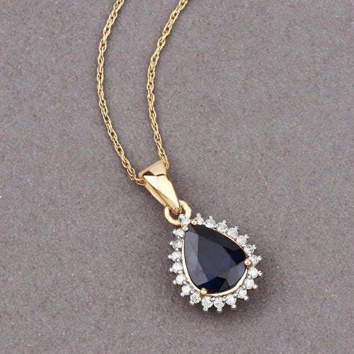 Bids.com 2.09 Carat Genuine Blue Sapphire and White Diamond 14K Yellow Gold Pendant Pendants Light Slate Gray