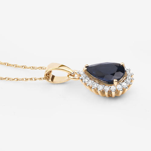 Bids.com 2.09 Carat Genuine Blue Sapphire and White Diamond 14K Yellow Gold Pendant Pendants White Smoke