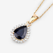 Bids.com 2.09 Carat Genuine Blue Sapphire and White Diamond 14K Yellow Gold Pendant Pendants White Smoke