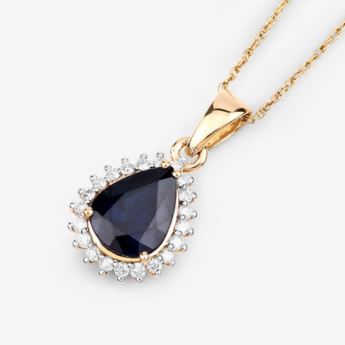 Bids.com 2.09 Carat Genuine Blue Sapphire and White Diamond 14K Yellow Gold Pendant Pendants White Smoke