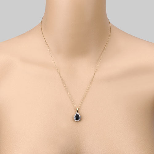Bids.com 2.09 Carat Genuine Blue Sapphire and White Diamond 14K Yellow Gold Pendant Pendants Wheat