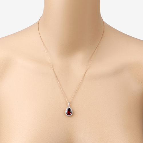 Bids.com 3.29 Carat Genuine Rhodolite and White Diamond 14K Rose Gold Pendant Pendants Wheat
