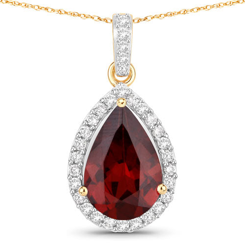 Bids.com 3.29 Carat Genuine Rhodolite and White Diamond 14K Yellow Gold Pendant Pendants White Smoke Default Title