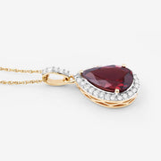 Bids.com 3.29 Carat Genuine Rhodolite and White Diamond 14K Yellow Gold Pendant Pendants White Smoke
