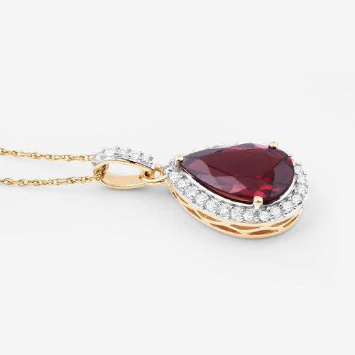 Bids.com 3.29 Carat Genuine Rhodolite and White Diamond 14K Yellow Gold Pendant Pendants White Smoke