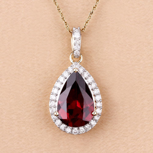 Bids.com 3.29 Carat Genuine Rhodolite and White Diamond 14K Yellow Gold Pendant Pendants Wheat