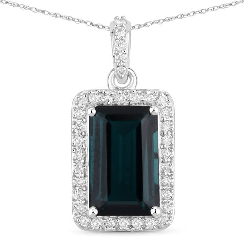 Bids.com 3.55 Carat Genuine Green Tourmaline and White Diamond 14K White Gold Pendant Pendants White Smoke Default Title