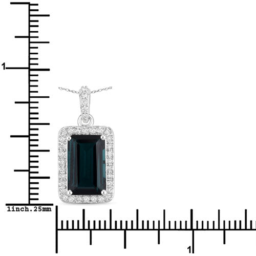 Bids.com 3.55 Carat Genuine Green Tourmaline and White Diamond 14K White Gold Pendant Pendants White Smoke