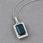 Bids.com 3.55 Carat Genuine Green Tourmaline and White Diamond 14K White Gold Pendant Pendants Dark Gray