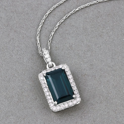 Bids.com 3.55 Carat Genuine Green Tourmaline and White Diamond 14K White Gold Pendant Pendants Dark Gray