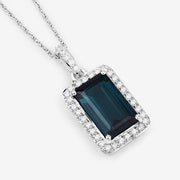 Bids.com 3.55 Carat Genuine Green Tourmaline and White Diamond 14K White Gold Pendant Pendants White Smoke
