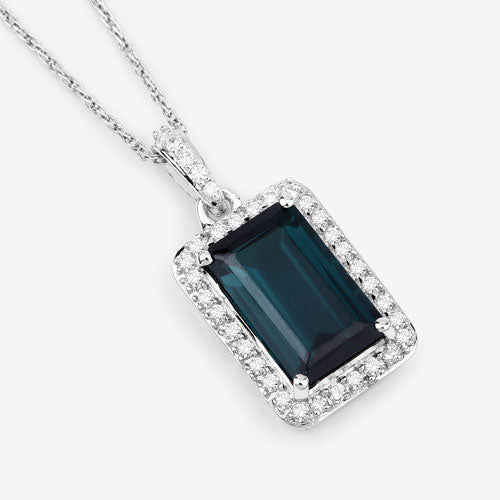Bids.com 3.55 Carat Genuine Green Tourmaline and White Diamond 14K White Gold Pendant Pendants White Smoke
