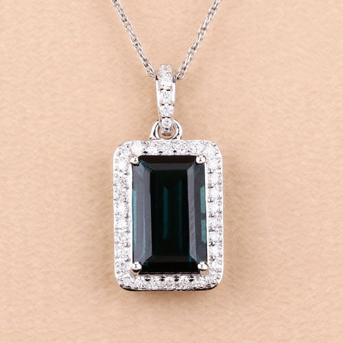 Bids.com 3.55 Carat Genuine Green Tourmaline and White Diamond 14K White Gold Pendant Pendants Wheat