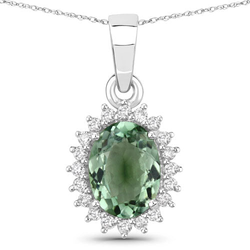 Bids.com 1.39 Carat Genuine Green Tourmaline and White Diamond 14K White Gold Pendant Pendants White Smoke Default Title