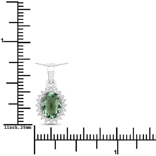Bids.com 1.39 Carat Genuine Green Tourmaline and White Diamond 14K White Gold Pendant Pendants White Smoke