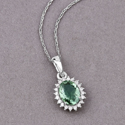 Bids.com 1.39 Carat Genuine Green Tourmaline and White Diamond 14K White Gold Pendant Pendants Dark Gray