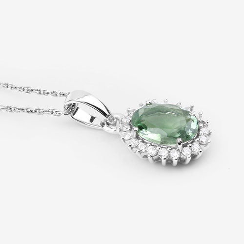 Bids.com 1.39 Carat Genuine Green Tourmaline and White Diamond 14K White Gold Pendant Pendants White Smoke